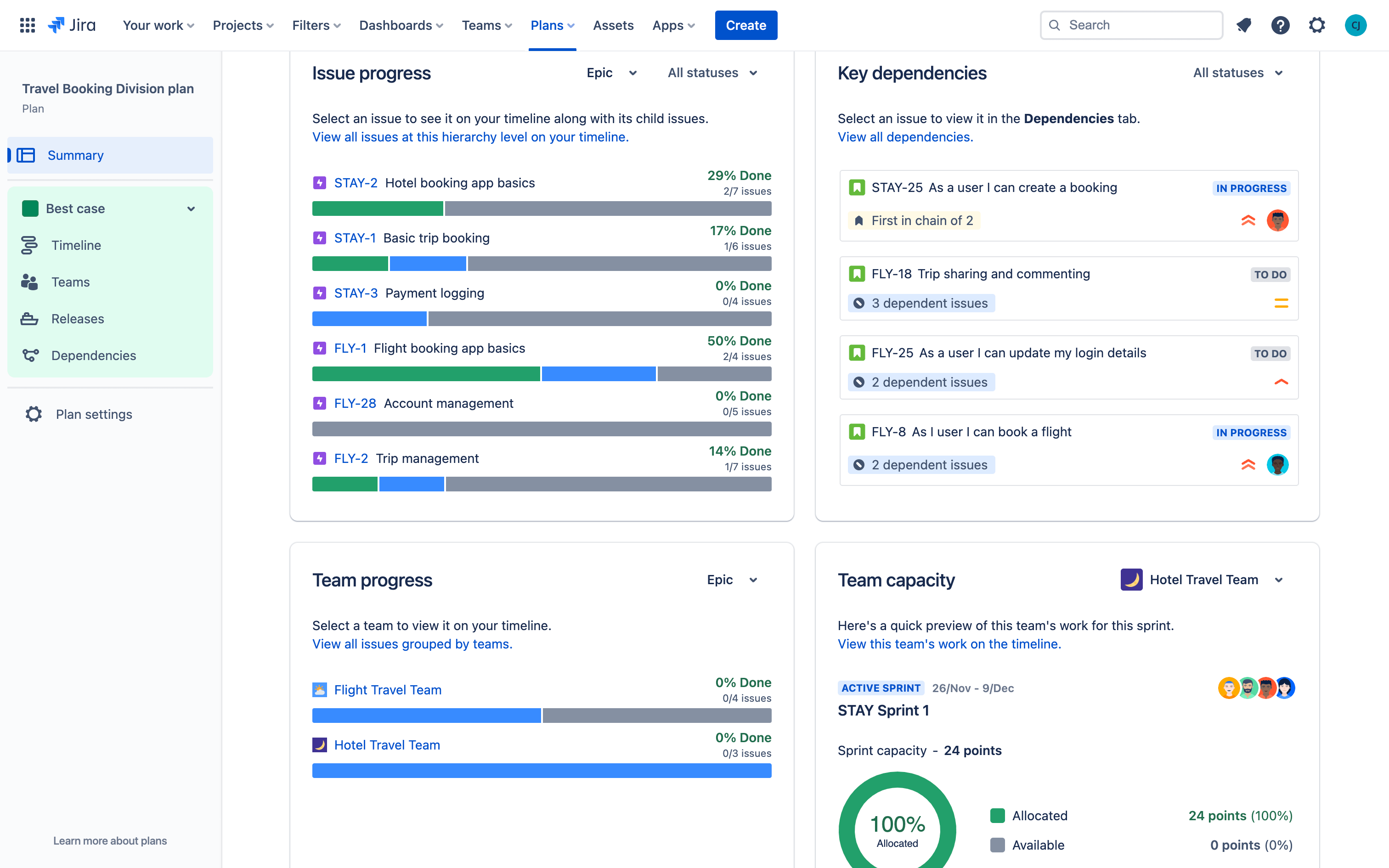 Jira backlog and issue view