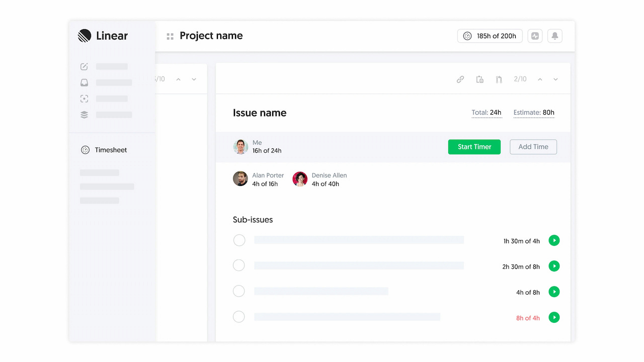 Linear issue list and cycle view