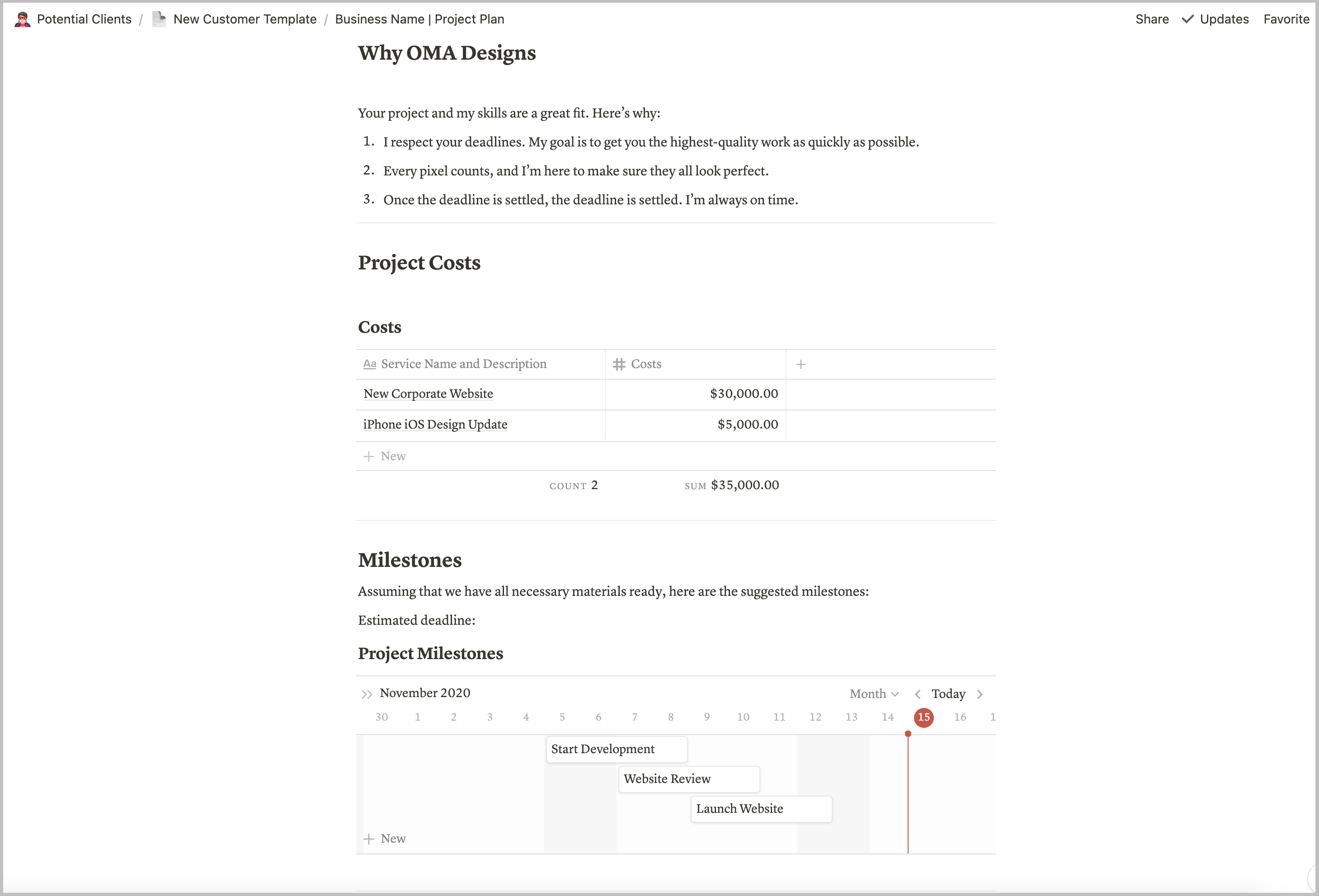 Notion pages used for project planning and specs